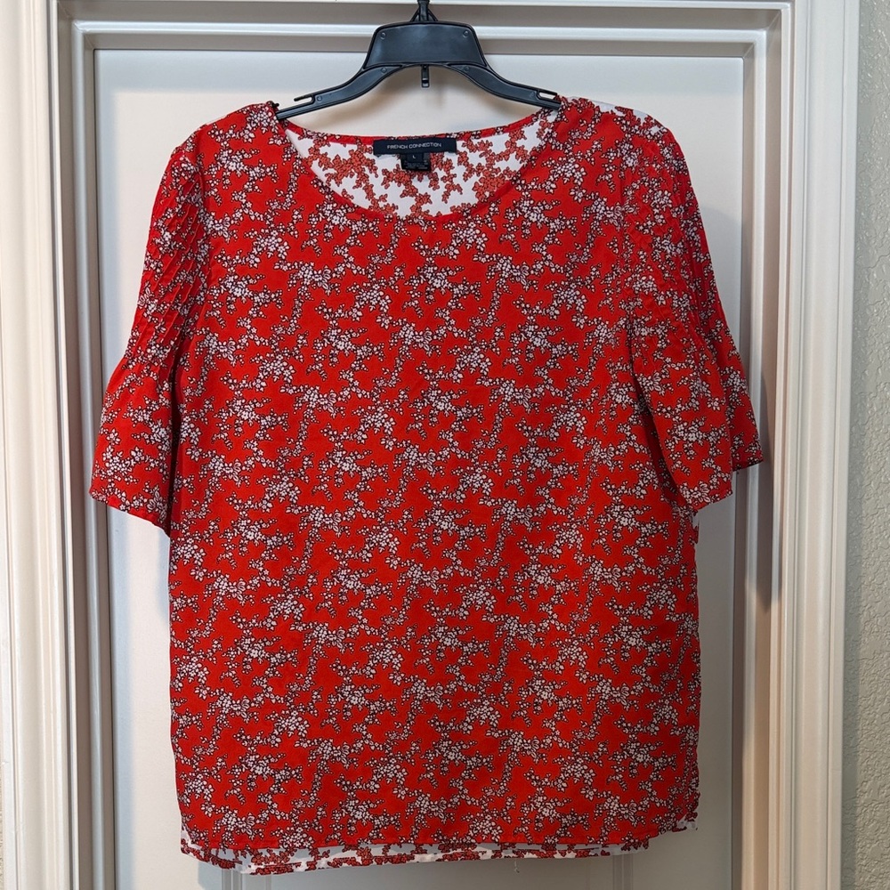 French Connection Red Floral Short Sleeve Blouse